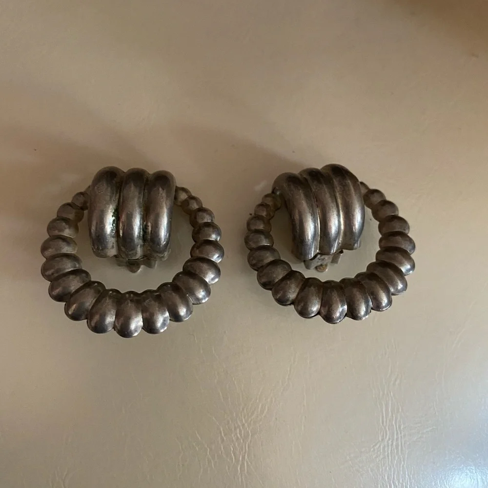 Vintage Gunmetal Color Rope Style Clip On Earrings